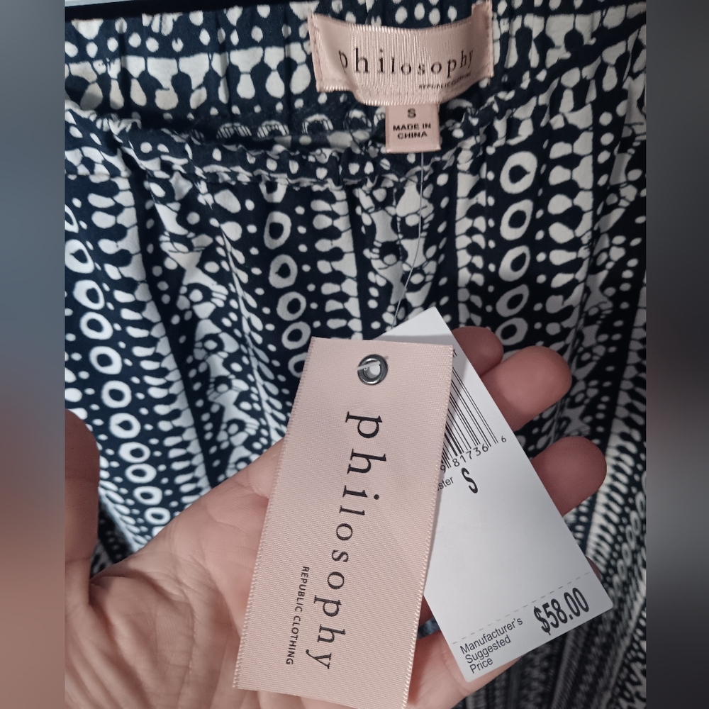 NWT Philosophy Boho Navy & White Pants